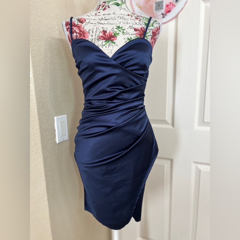 Windsor Midnight Blue Satin Mini Dress - Picture 2 of 10